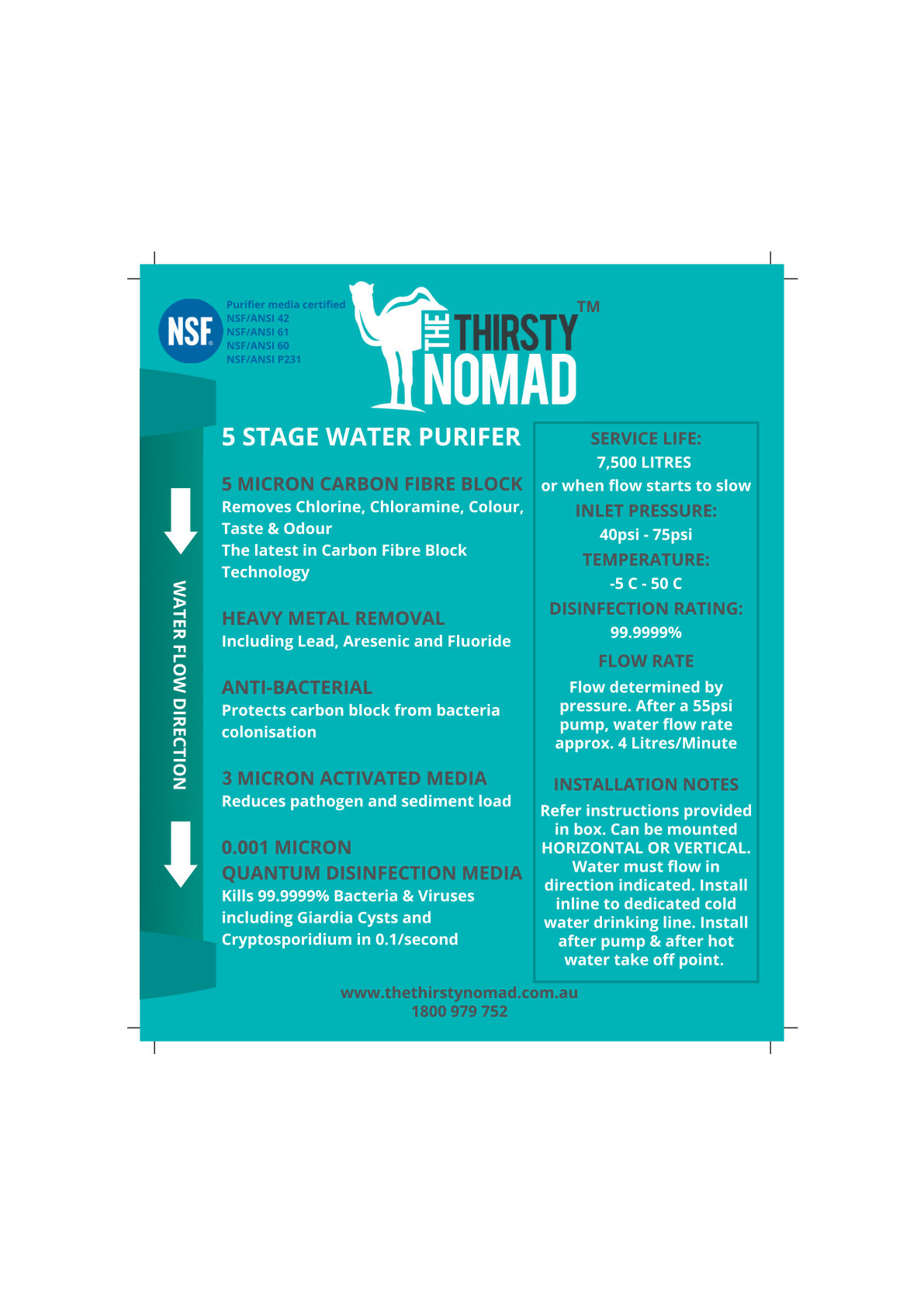 The Thirsty Nomad 5-in-1 point of use water purifier with fittings